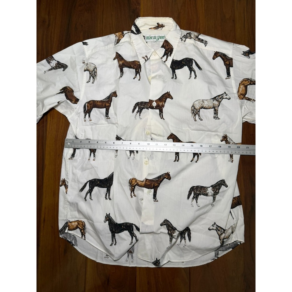 Vintage Mise Au Green Men's White Button Down Size M Horse Graphic Print - Picture 5 of 7